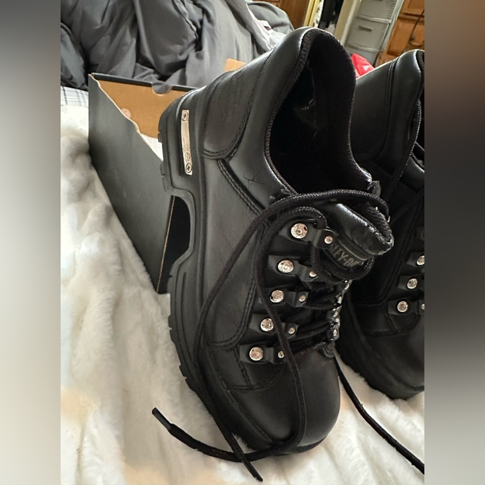 Harley-Davidson Black Leather Lace-Up Work Shoes with Metal Accents